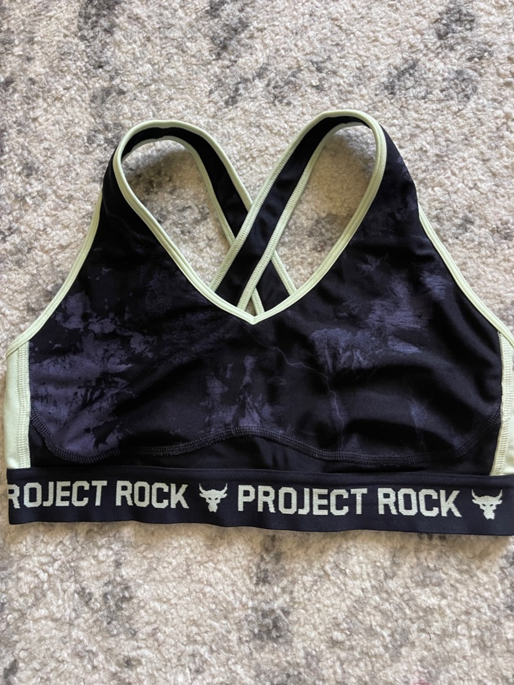Under Armour Project Rock Black Sports Bra with Light Green Trim